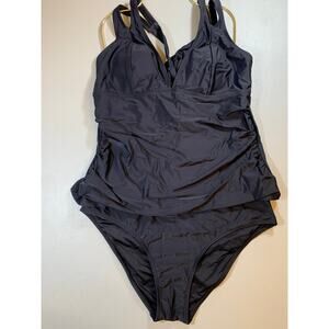 NWT Cupshe Black Tie Back Ruched Tankini Size XL
